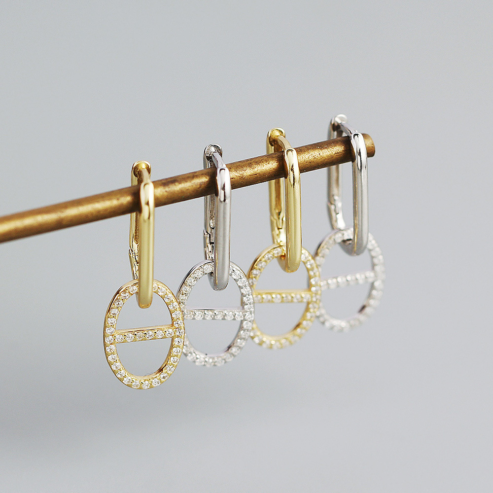 s925 silver geometric diamond pig nose ear buckle earrings