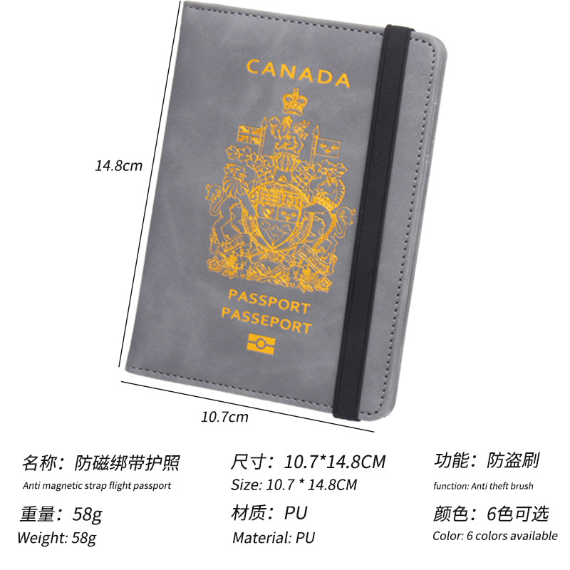 新款加拿大護照夾防磁綁帶多卡位機票夾透明窗口放銀行卡錢包套本