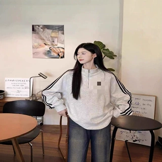 2025新款重磅半拉链立领卫衣男女情侣美式潮牌秋冬套头外套上衣