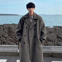 冬季毛呢大衣男中长款过膝西装领双排扣呢子风衣外套加厚ins潮流