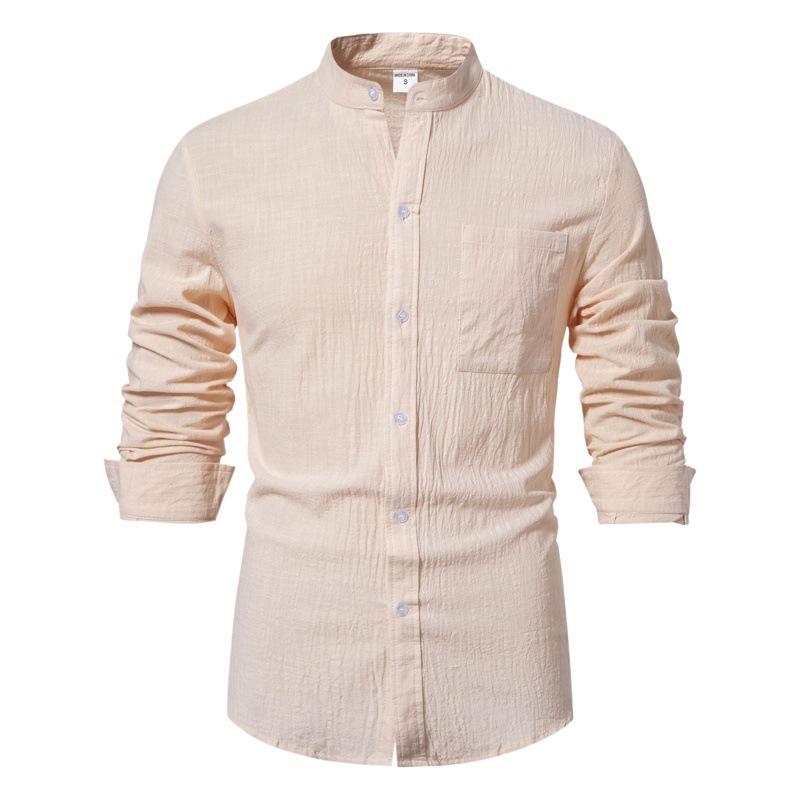 En Existencia, Nuevo Modelo 2024, Camisa de Manga Larga de Algodón y Lino para Hombre, Superventas en Amazon y eBay, Camisa de Manga Larga de Color Sólido para Hombre, Ropa Masculina Transfronteriza