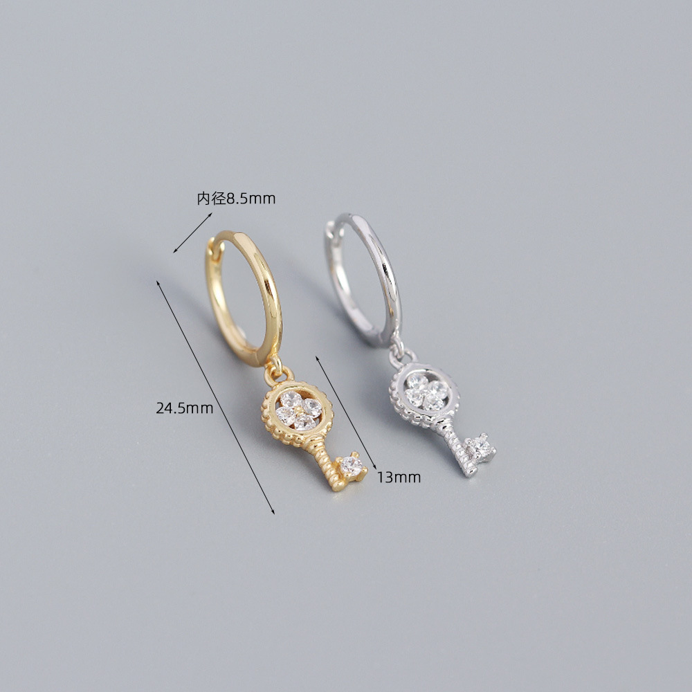 2g Weight 0.03µm Gold Plating Thickness Electroplating Gold Plating Process Yhe0328 European And American Entry Lux S925 Silver Ins Style Clover Key Inlaid Stone Earclip Earrings Twin Silver Stud Earrings
