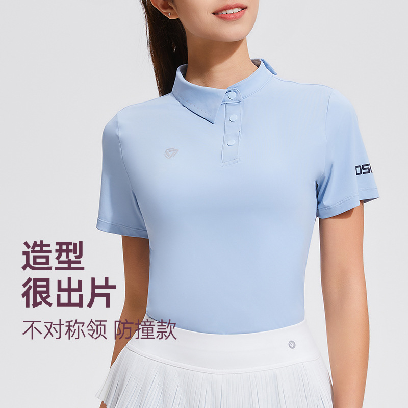 Polo de golf de mujer cuello en forma de manga corta acondicionamiento físico rápido secado deporte al aire libre diseño de béisbol nicho verano