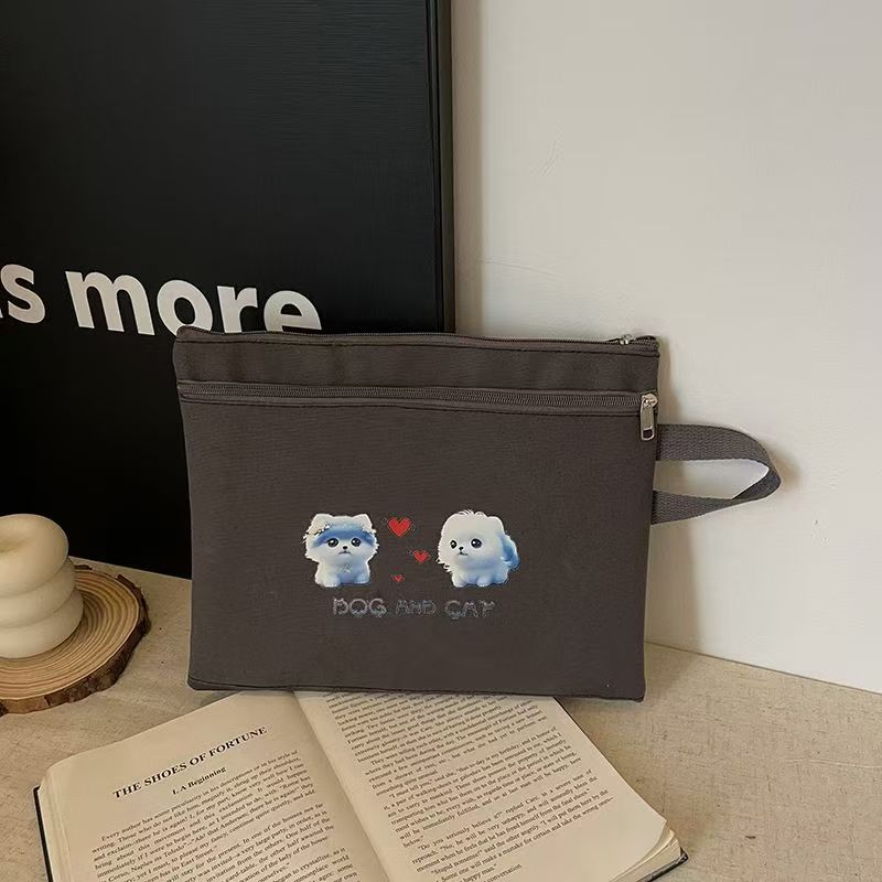 Bolsa de archivo portátil con cremallera de lona de gran capacidad A4, información de la bolsa de matrícula, bolsa para libros, multicapa y doble capa para estudiantes