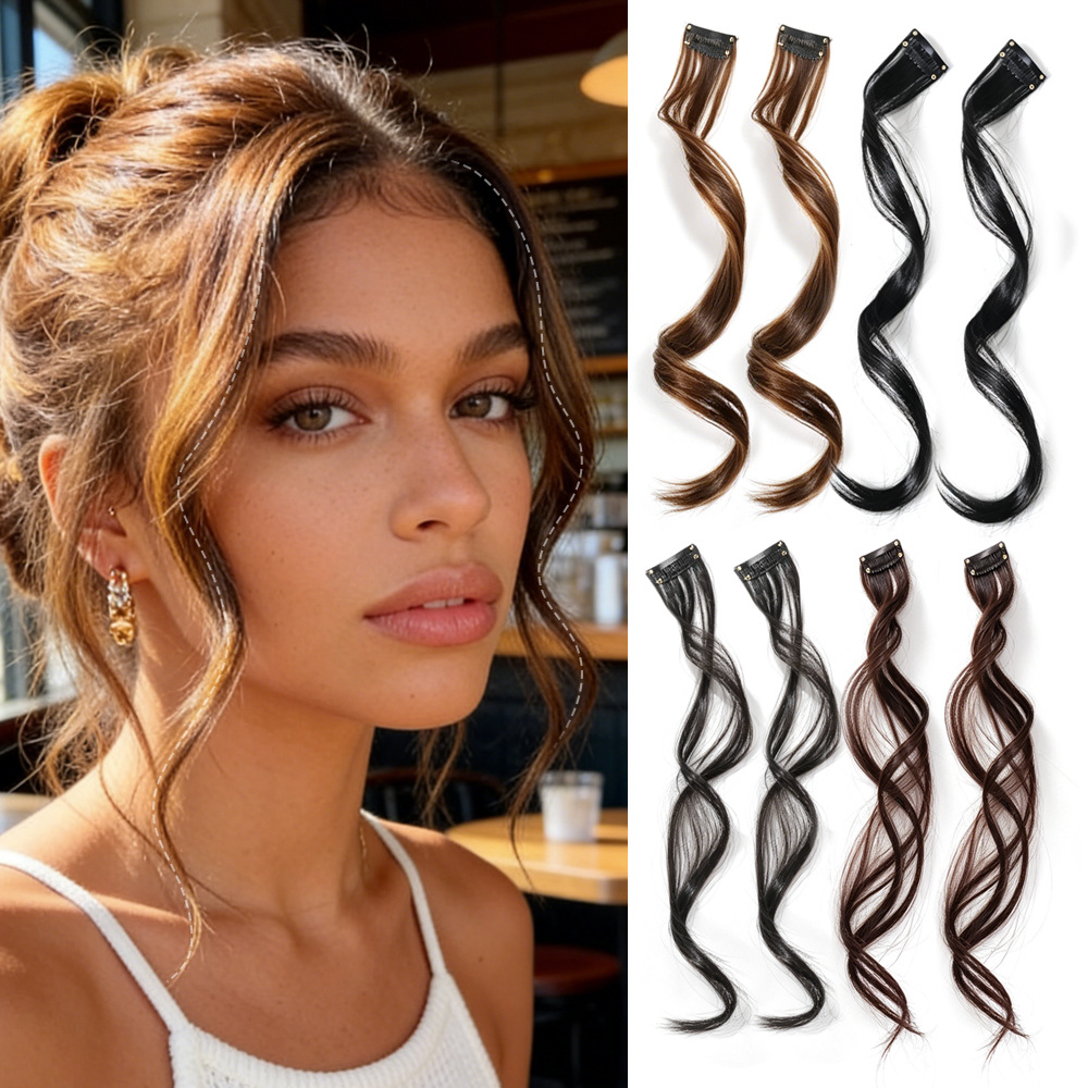 Dragon beard sideburns bangs hairpiece, wavy hairpiece, invisible realistic hairpiece, women's long hair one-piece bangs