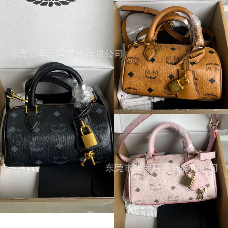 Guangdong Mc Home 2025 New Mini Boston Crossbody Bag Women's Genuine Leather Handbag Single Shoulder Gold Lock Pillow Bag