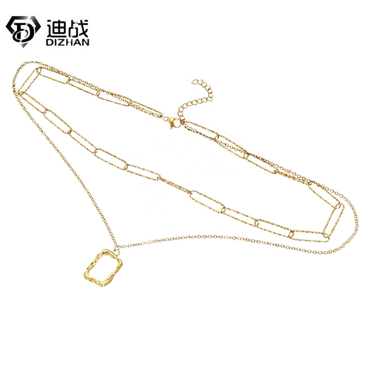 Ретро поп из нержавеющей стали 18K золотой ажурный прямоугольный скрепка скрепка цепи двойное ожерелье