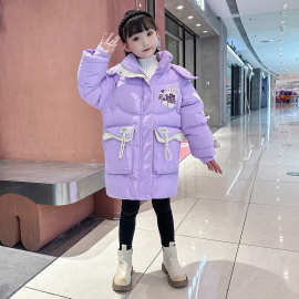 新款2023韩版潮流女童羽绒棉棉服加厚防寒保暖中大童加絨加厚外套