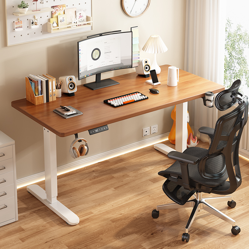 WT9P电脑桌台式简易实木电动升降桌可升降书桌电竞桌简约办公工作
