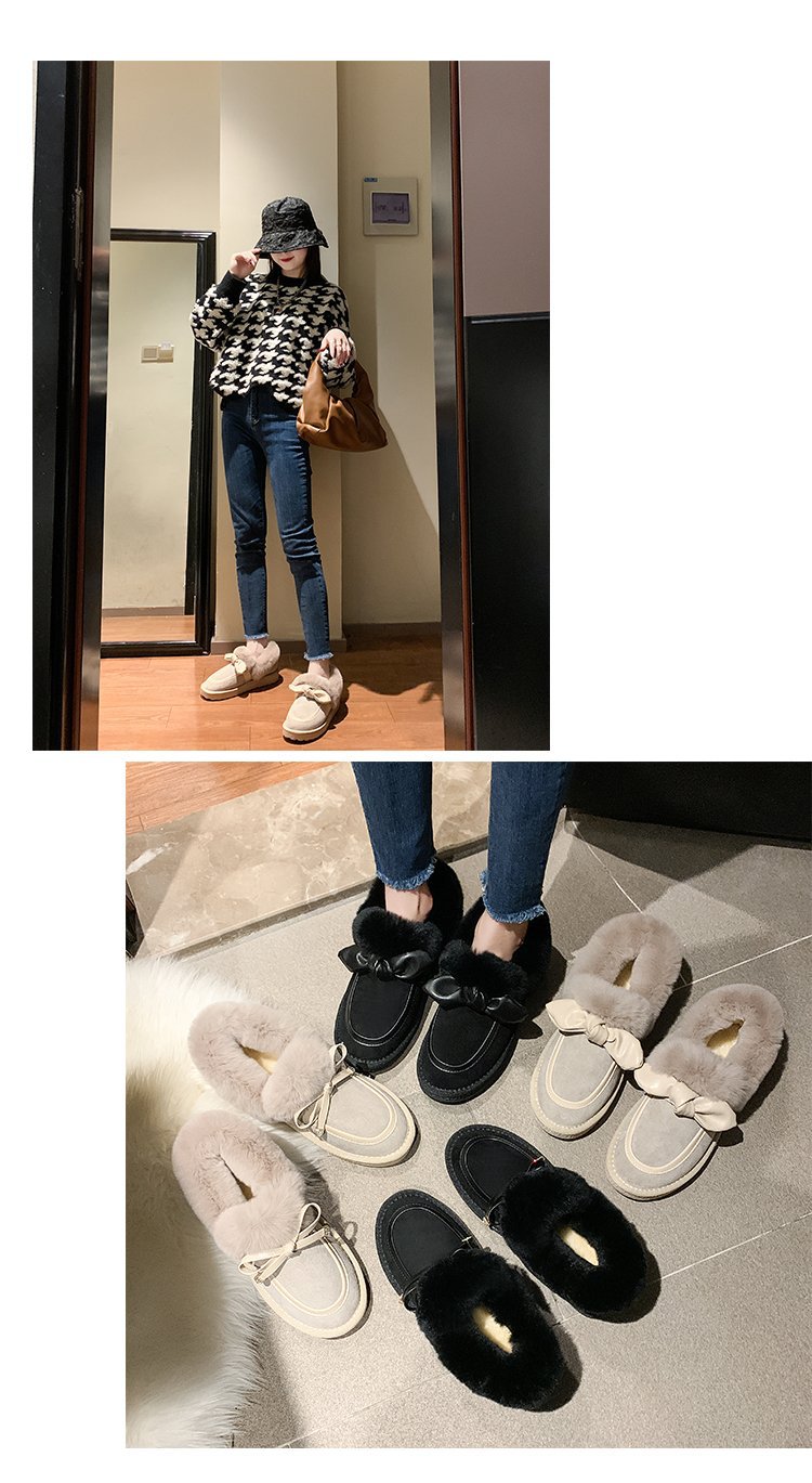Warm Women's Ankle Boots Plush Lined Cotton Shoes With Bow_voghion.com