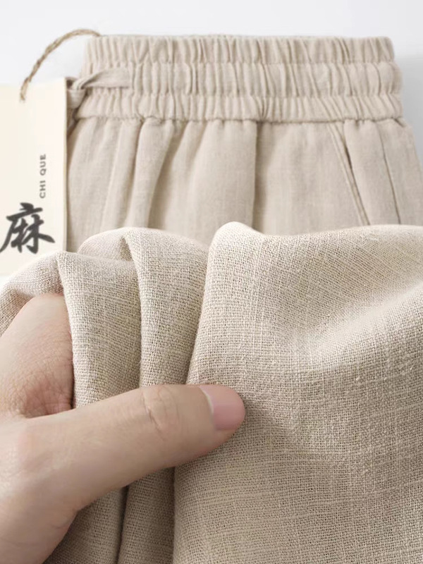 冷たくて気持ちいい！カーキ日本製リネンラミーストレートパンツメンズルーズドレープ通気性カジュアルパンツレディース夏|undefined
