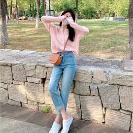 别致设计感小众打底衫粉色内搭针织开衫女春秋款2023新款温柔上衣