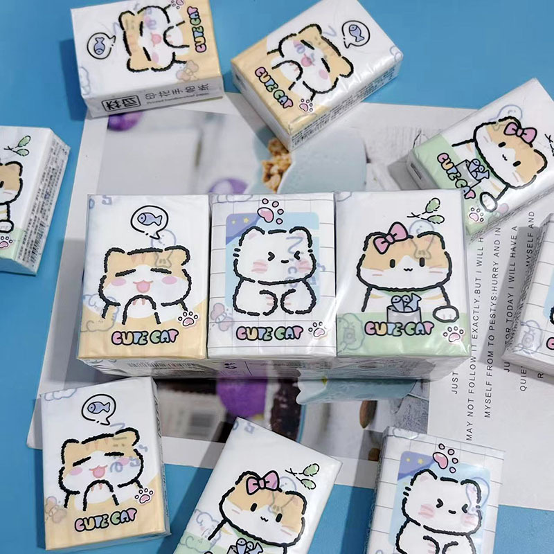 Printed Handkerchief Paper Mark Kitten Printed Paper Towel Portable Small Bag Paper Student Facial Tissue Toilet Paper Napkin