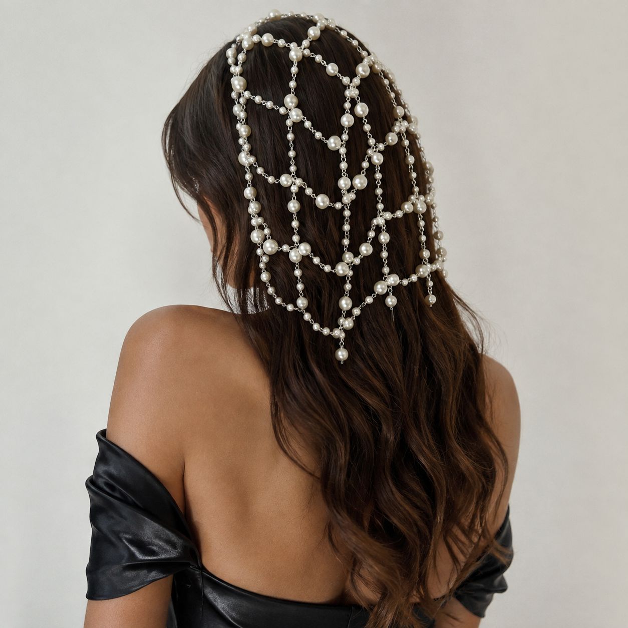 European and American New Mesh Water Drop Hair Chain Ins Hot Pearl Hat Hair Accessories High-End Accessories Women's Headwear