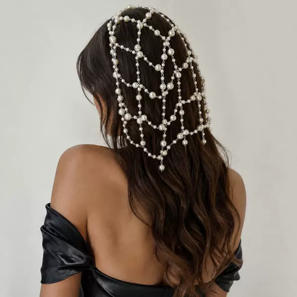 European and American New Mesh Water Drop Hair Chain Ins Hot Pearl Hat Hair Accessories High-End Accessories Women's Headwear