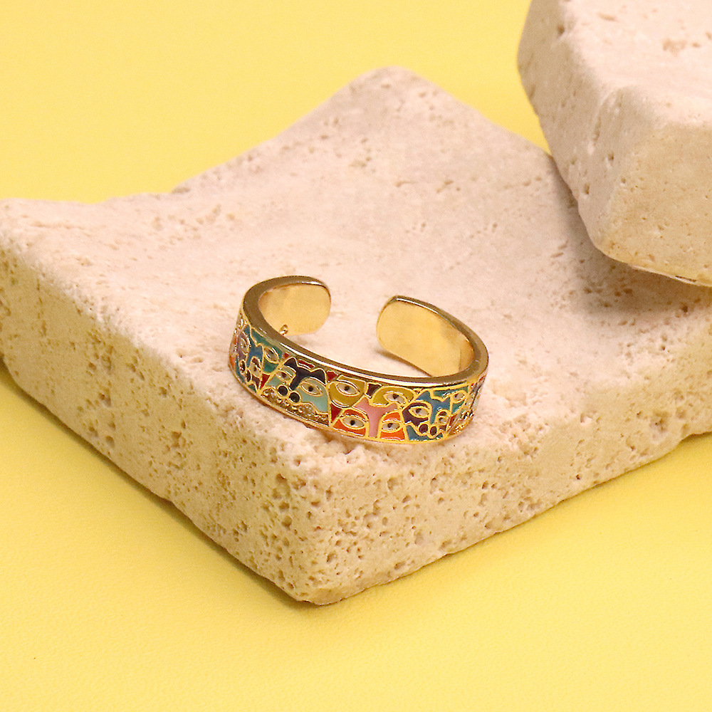 Fashion Eye Copper Open Ring Stoving Varnish Artificial Gemstones Copper Rings