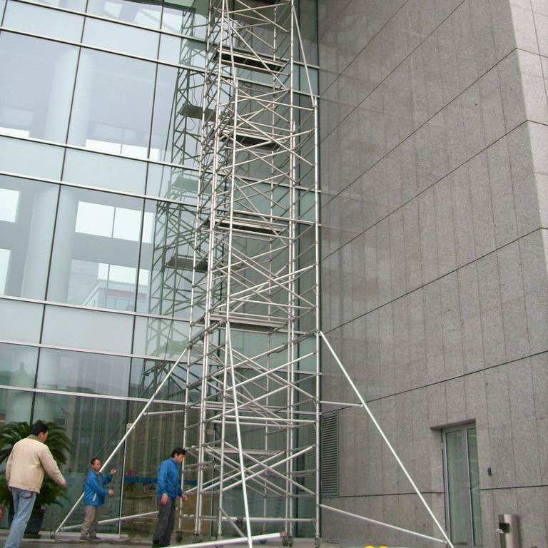 脚手架铝合金配件 带轮子油漆粉刷SGS TUV证书双宽走梯脚手架