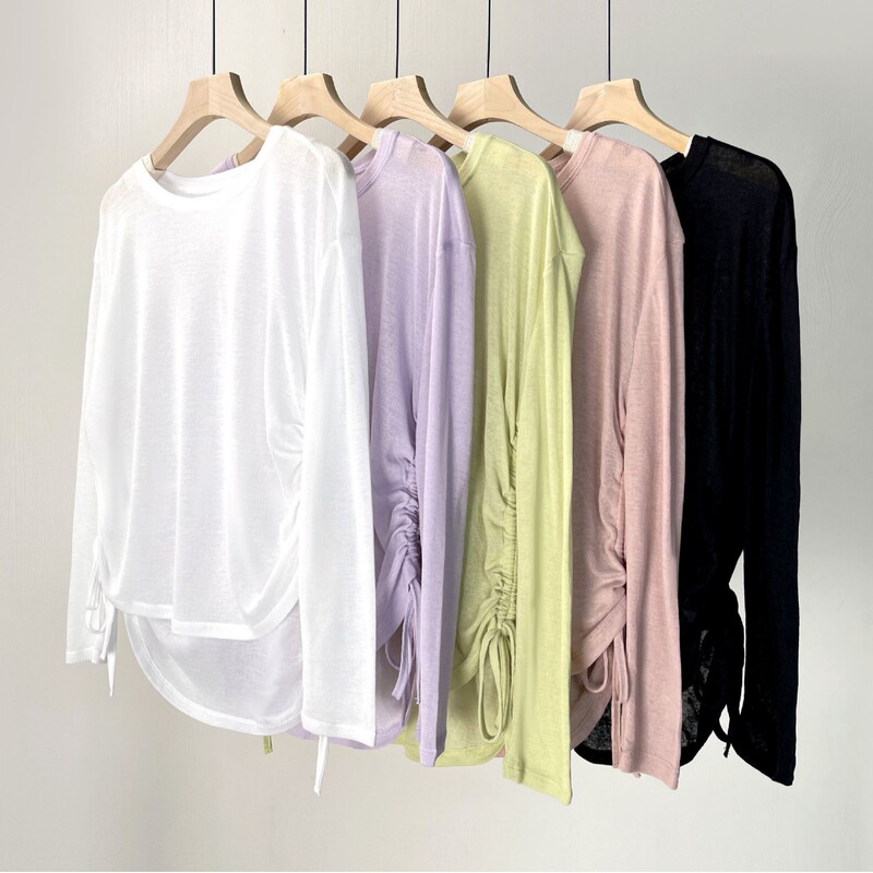 Tencel Ribbed Professional Sports T-shirt Yoga Clothing Women's Running Long-sleeved Fitness Clothing Drawstring Loose Top Blouse Autumn Tencel Ribbed Professional Sports T-shirt Yoga Clothing Women's Running Long-sleeved Fitness Clothing Drawstring Loose Top Blouse Autumn