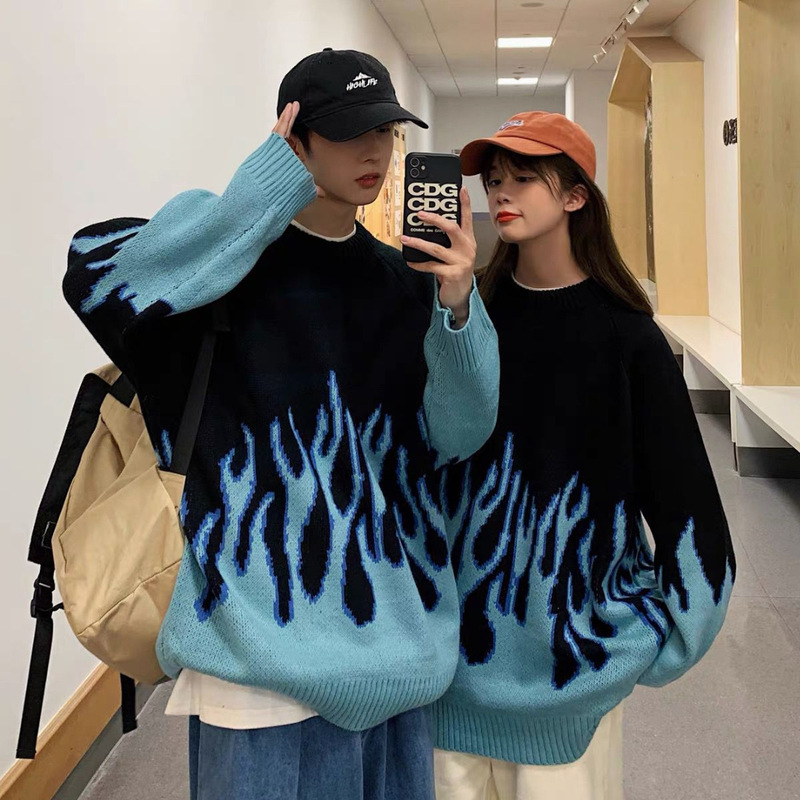 Fashion American Fashion Brand Flame Sweater Knitwear Men's and Women's Hip Hop Hiphop Loose Lazy Couple Coat Winter Fashion American Fashion Brand Flame Sweater Knitwear Men's and Women's Hip Hop Hiphop Loose Lazy Couple Coat Winter