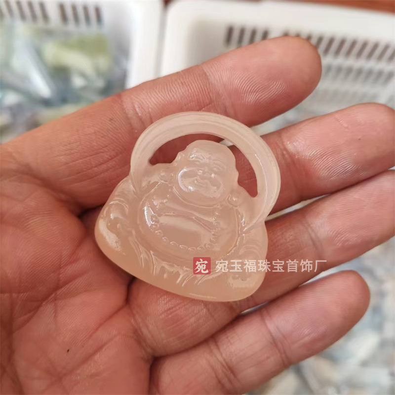 공장 도매 아프간 옥 녹색 흰색 속이 빈 MAITREYA 펜던트 남성과 여성의 연근 전분 색 웃는 부처님 옥 펜던트