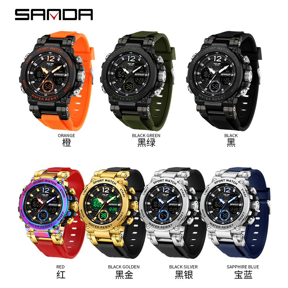 SANDA reloj electrónico de metal con caja de moda multifuncional reloj de hombre nocturna impermeable al aire libre reloj de pulsera deportivo 6178