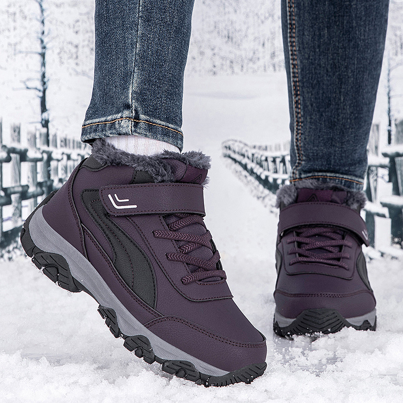 Winter Large Size New Anti-Slip Cotton Shoes for the Elderly, Women's Plus Velvet Leather Waterproof Snow Boots, Outdoor Thickened Walking Shoes for Men