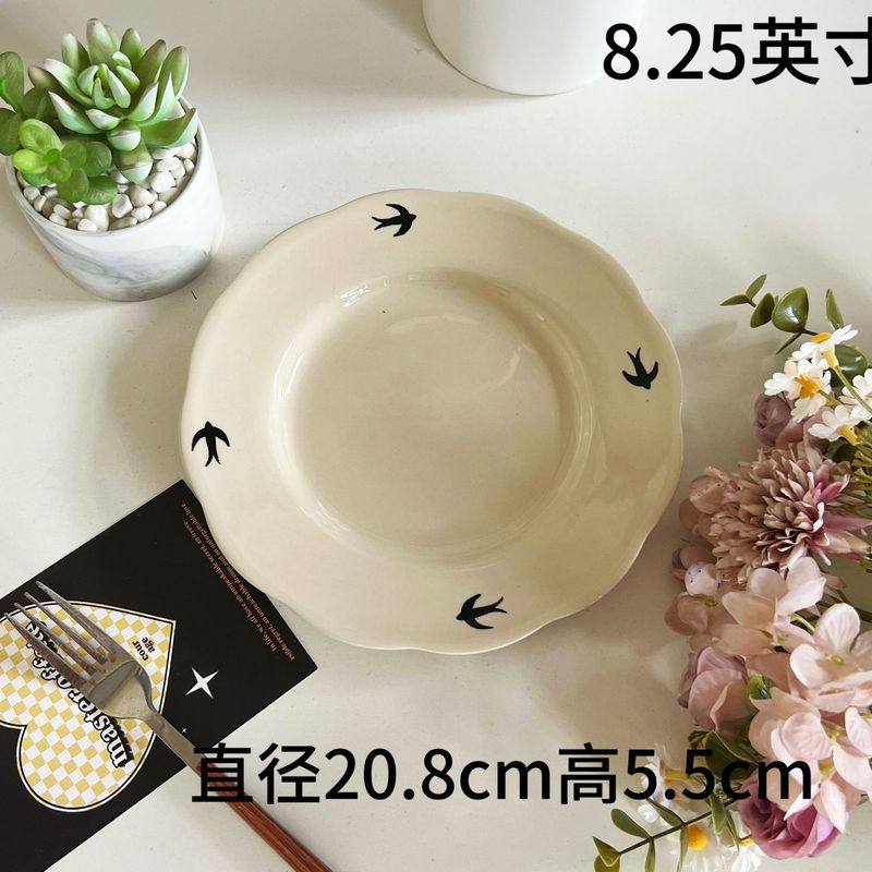 日本のレトロなツバメシリーズセラミック食器プレートニューツバメオーバルプレートデザートクリエイティブライト高級家庭用食器|undefined