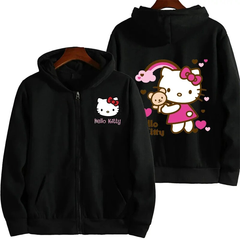 Women's Zipper Hoodie Autumn and Winter New Cute Kawaii Sanrio Hello Kitty Pattern Sweatshirts Women's Zipper Hoodie Autumn and Winter New Cute Kawaii Sanrio Hello Kitty Pattern Sweatshirts