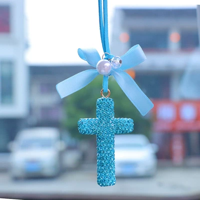 personalized car interior pendant for: Car hanging - lilac-bow-slim-cross-pendant