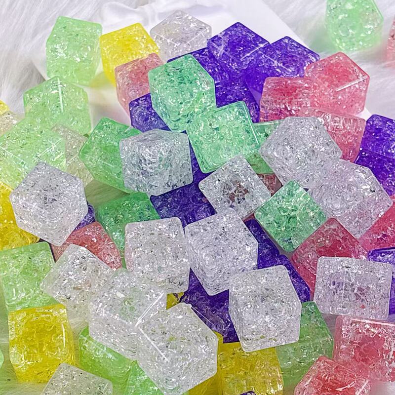 18mm爆花水晶仿真平面冰块方块DIY手工饰品配件材料彩色爆花冰裂|undefined