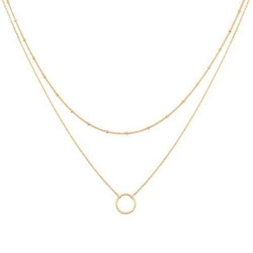European and American cross-border wholesale jewelry simple ring double-layer necklace copper bead chain clavicle chain gold circle pendant necklace