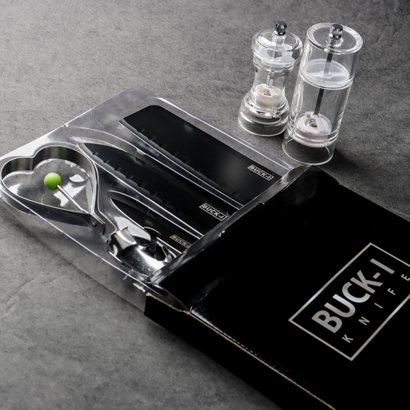 utensilios de cocina transfronterizos de cinco piezas Kit de cuchillos de cocina de acero inoxidable Kit de cuchillos de cocina de hoja negra Kit