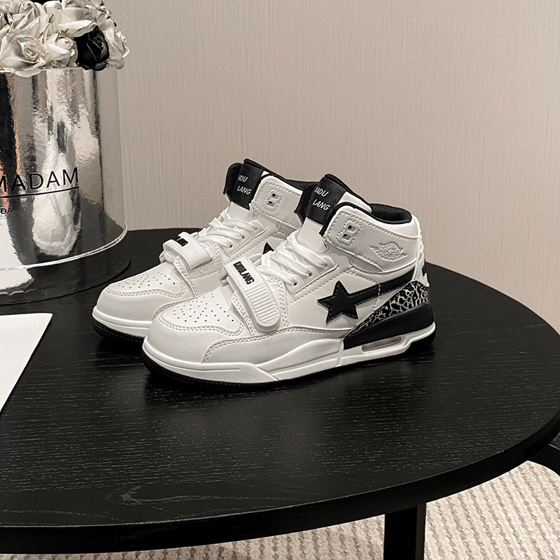 Xiaolangte In-Stock Men's High-Top White and Black Color-Blocking Air-Cushioned Sneakers, Versatile Casual White Shoes, Sports Shoes, Women's Shoes