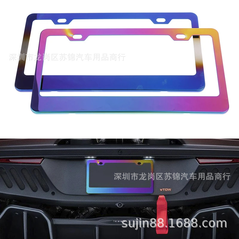Cross-Border Amazon Ebay Popular Car American Standard Spray Plastic Black License Plate Frame American Standard Stainless Steel License Plate Frame