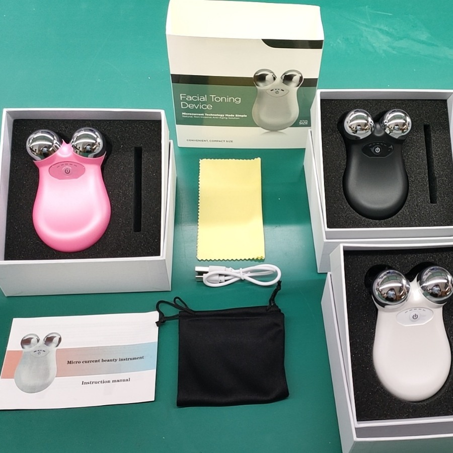 Dispositivo de belleza EMS de microcorriente, rodillo de doble cabezal, bola mágica, masajeador facial, rodillo facial en V