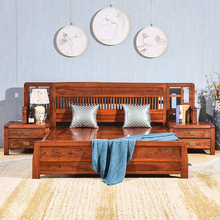 新中式实木双人床高级感会所酒店民宿别墅卧室实木床婚床家具