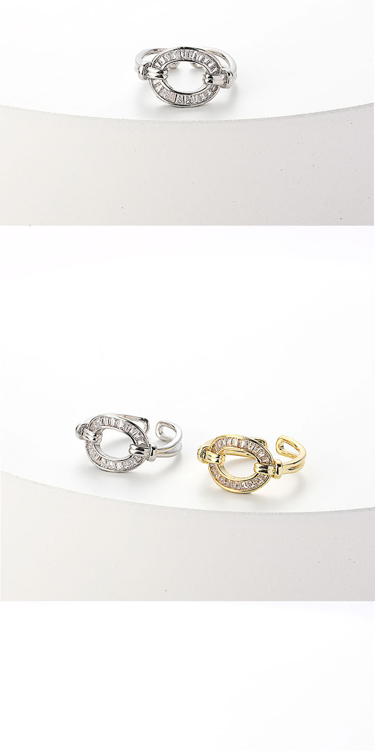 fashion geometric O letter inlaid zircon copper rings opening adjustable wholesale