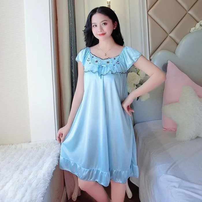 2023 verano camisón de seda de hielo de las mujeres de seda de hielo sedoso de encaje sexy suave cómodo pijamas desgaste del hogar al por mayor