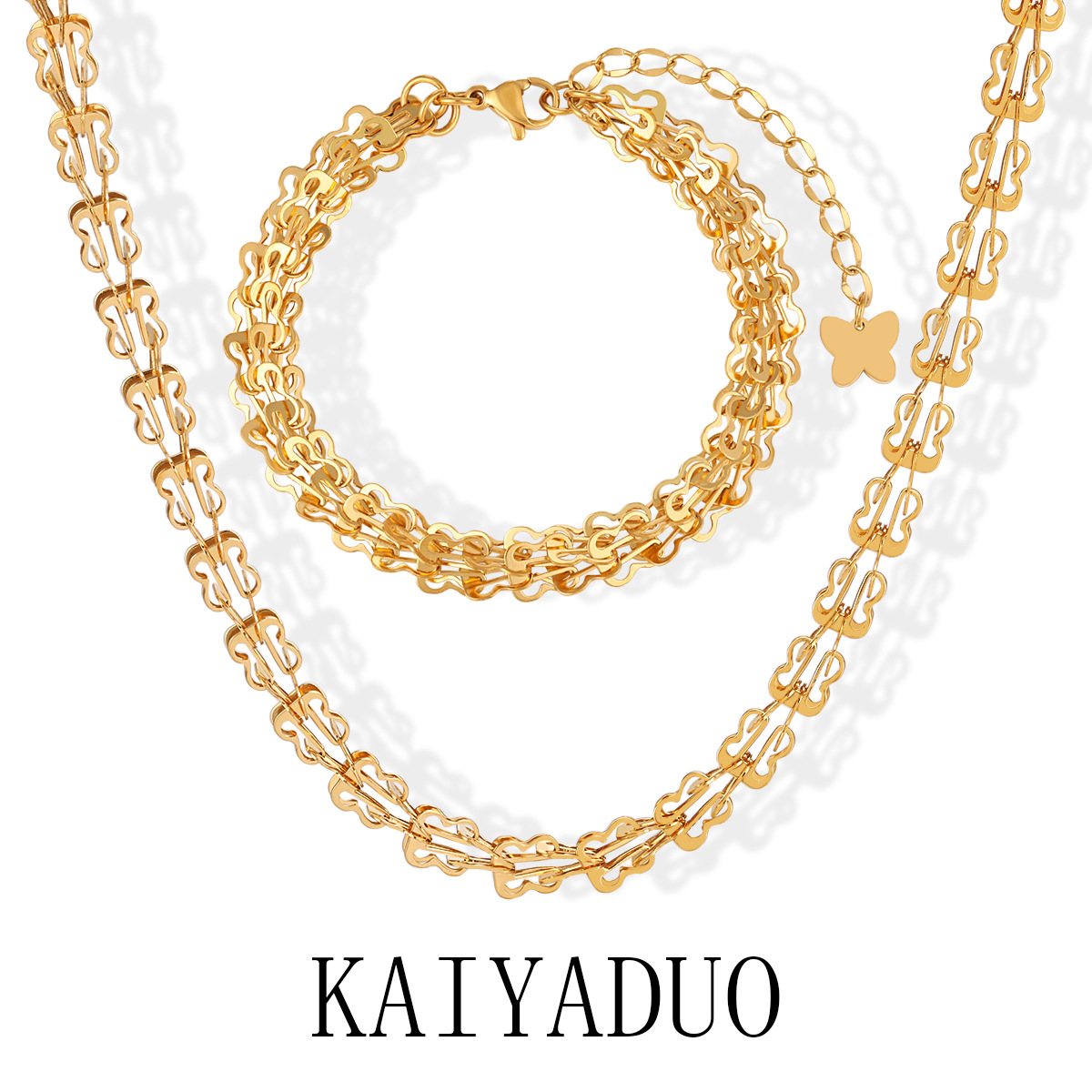 Europeo y americano transfronterizo nuevo estilo ins nicho diseño de alto grado de luz collar de mariposa de lujo titanio pulsera de acero traje de joyería