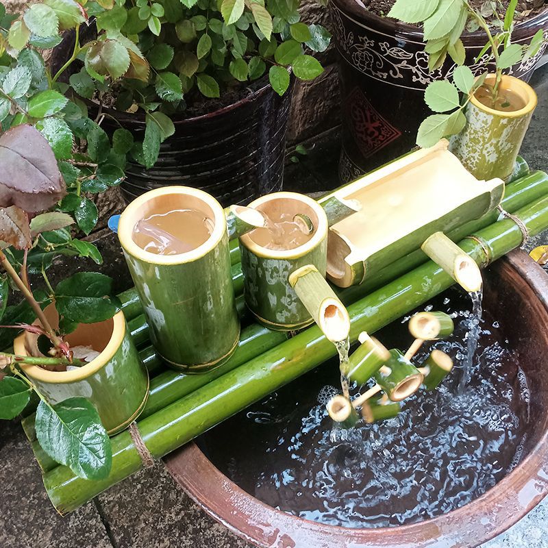 Bamboo Water Flow Device Circulating Stone Tank Fish Tank Home Outdoor Courtyard Ornaments Filter Fountain Feng Shui Wheel Oxygenation And Humidification