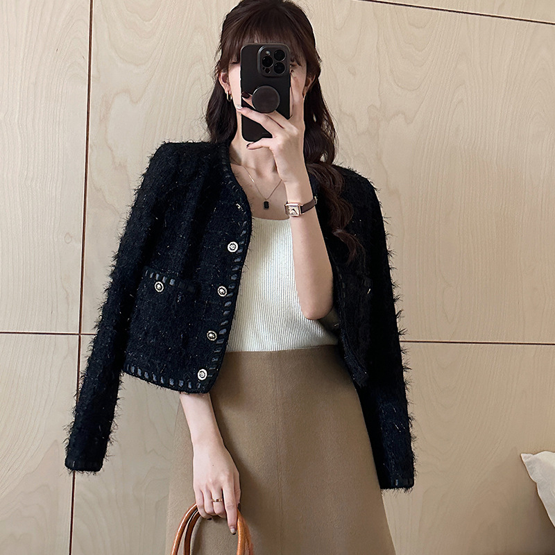 [First] French Lady Style Tweed Small Fragrant Style Short Outwear for Women Early Autumn New Single-Breasted Cotton Jacket
