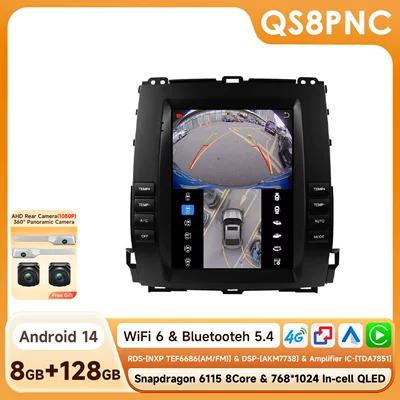 DVD Navigation: Screen Android Smart Car - with-360-camera-8128g-wifi4g-version-6115-carplay-eight-core-97inch-suitable-for-02-09-toyota-prado-lexus-gx470