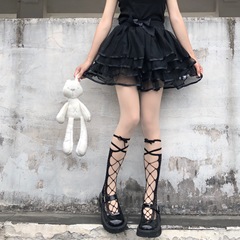 Japanese-style sweet cross-tied Lolita mid-calf socks for women | Summer thin design | JK style | Nightclub-inspired hollowed-out solid-color calf-length socks