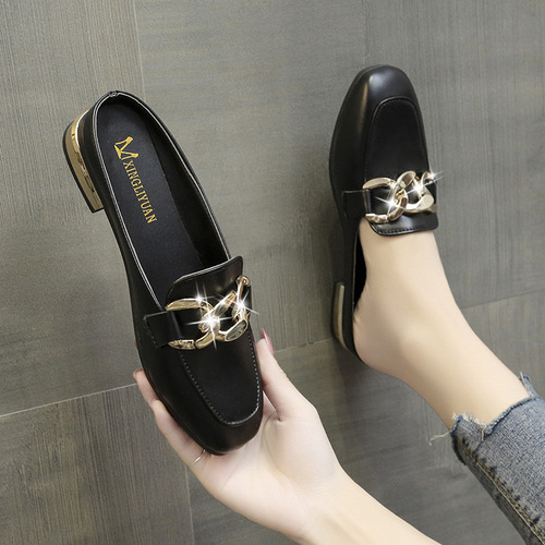 Baghouo Half Slipper Women's Korean Version 2024 New Mule Shoes for Girls, Outdoors, Flat, Fashionable, Square-toe Flat Slipper