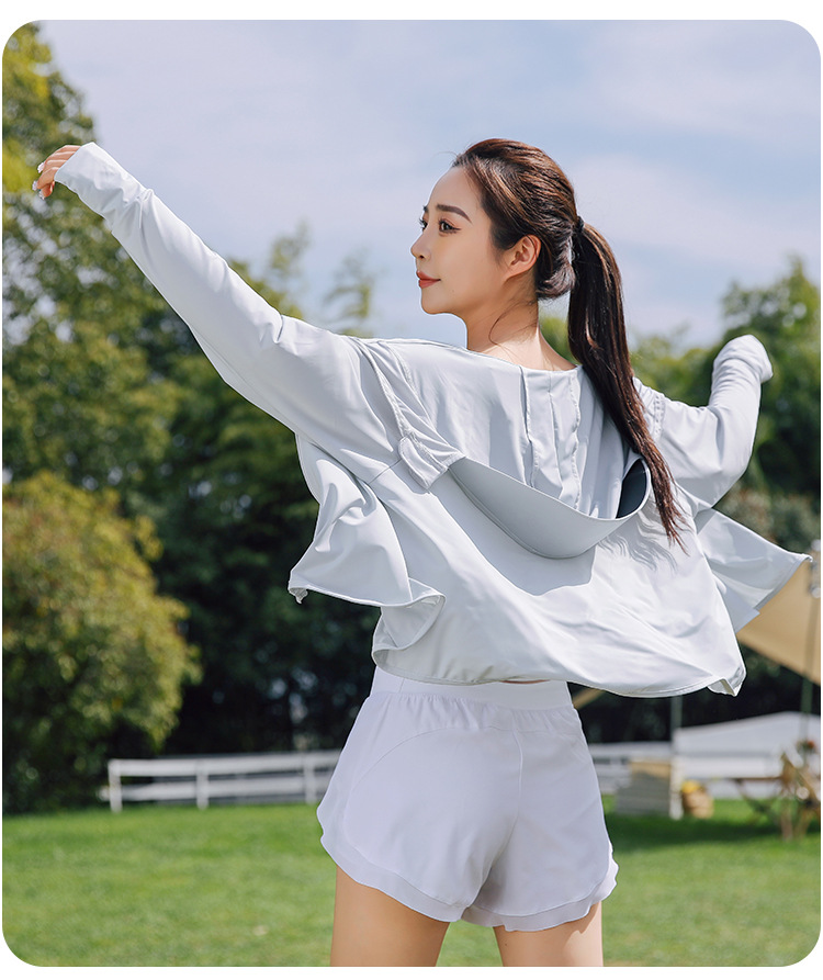 【中国直邮】女士冰丝防晒衣 轻薄款 防紫外线 透气运动防晒服 粉色