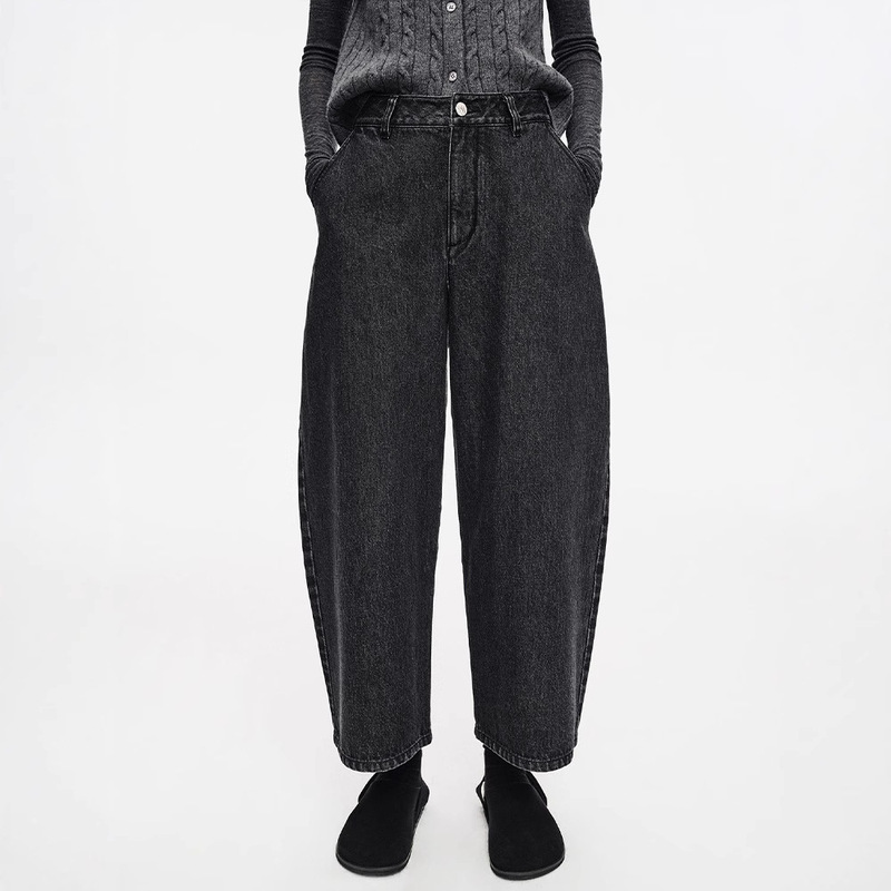 Th~ Row Xinjiang Long-Staple Cotton 2025 Retro Vertical Cut Curved Volume Banana Nine-Point Jeans for Women