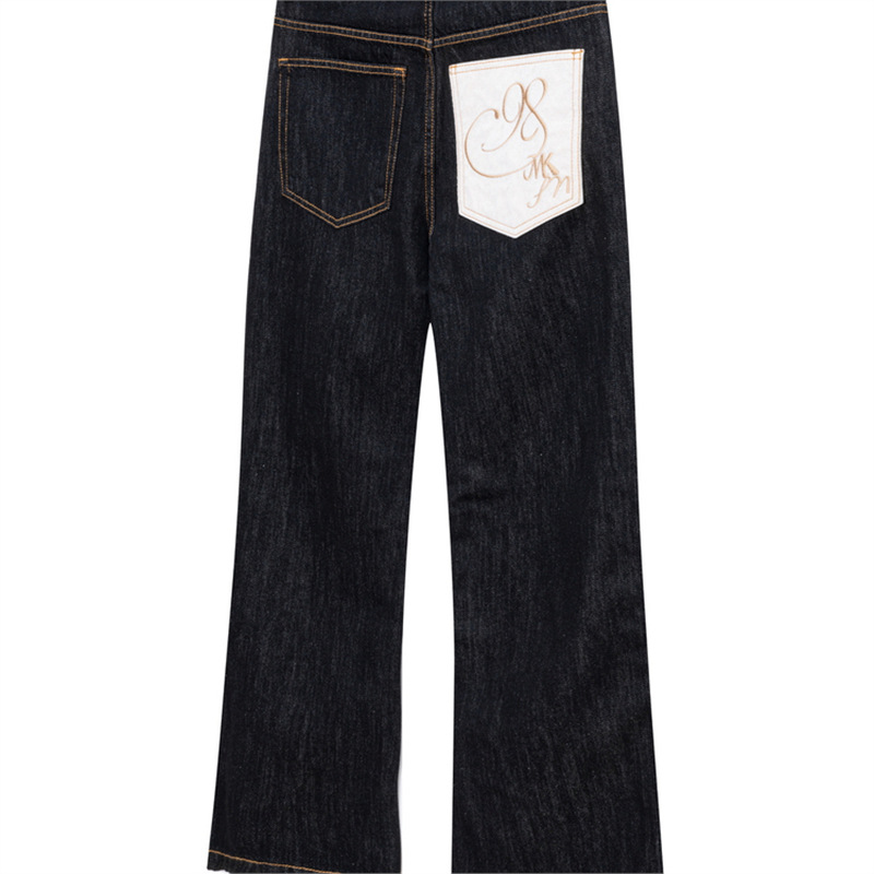 MKSN Men's Non-Fading Raw Denim Jeans Cleanfit Straight Fit Pants With Faux Horsehair Back Pocket Design Slimming Trousers_mkmklike.com