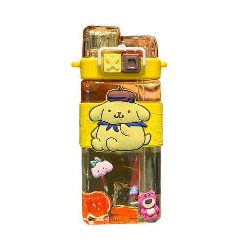 Internet celebrity Sanrio cartoon plastic cup portable cartoon double drinking straw cup tritan children's outdoor drinking kettle