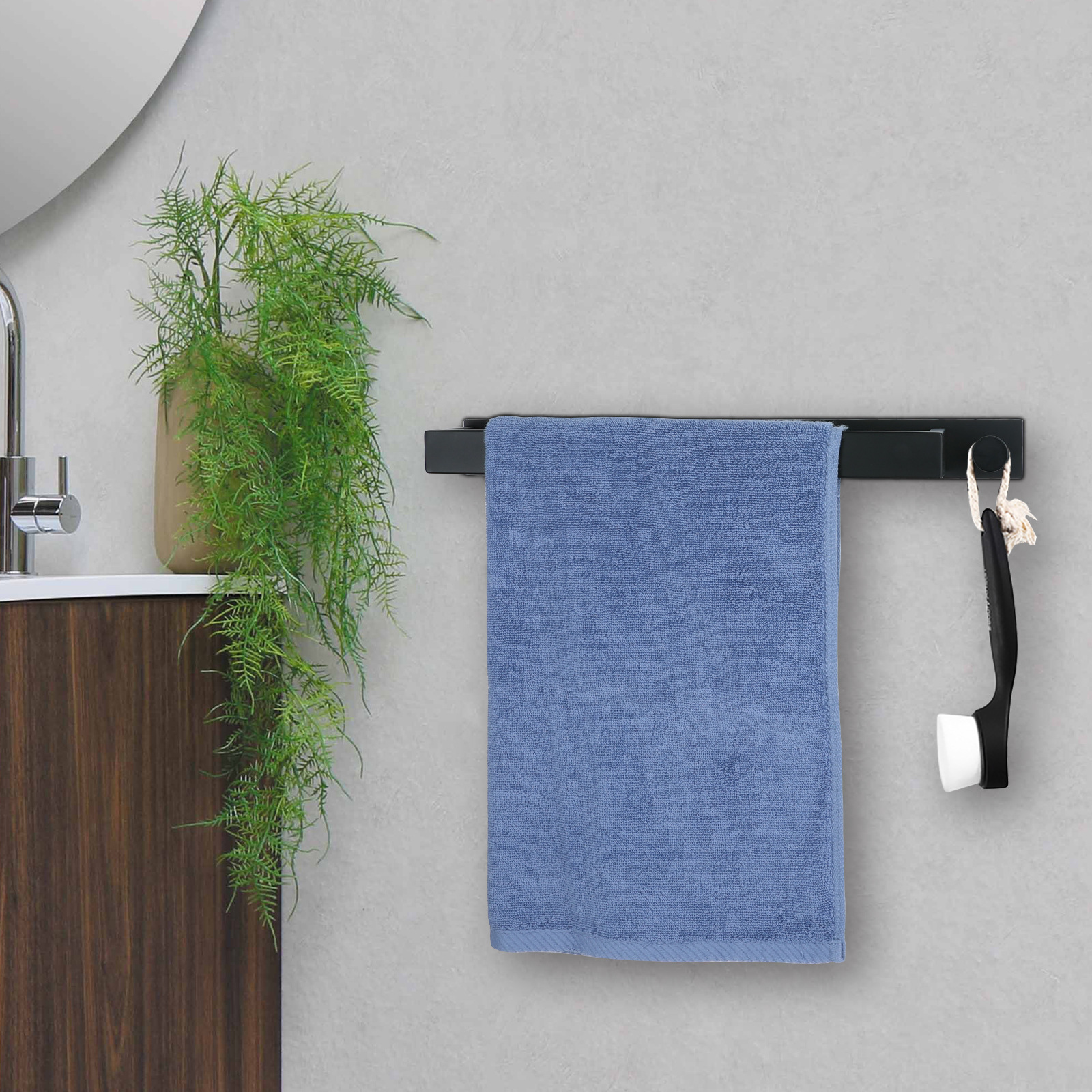 北欧304不锈钢黑色毛巾杆浴室卫生间厕所壁挂毛巾架子免打孔挂件