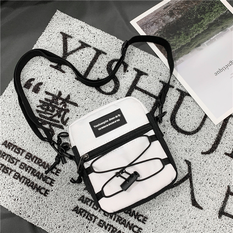 67g Weight Zipper Closure Type Single Shoulder Strap Strap Type Crossbody Bag Bags Type Nylon Material Letter Pattern Streetwear Style Square Shape Khaki, Light Grey, White, Black Color Small Size Small Nylon Letter Streetwear Square Zipper Crossbody Bag 72